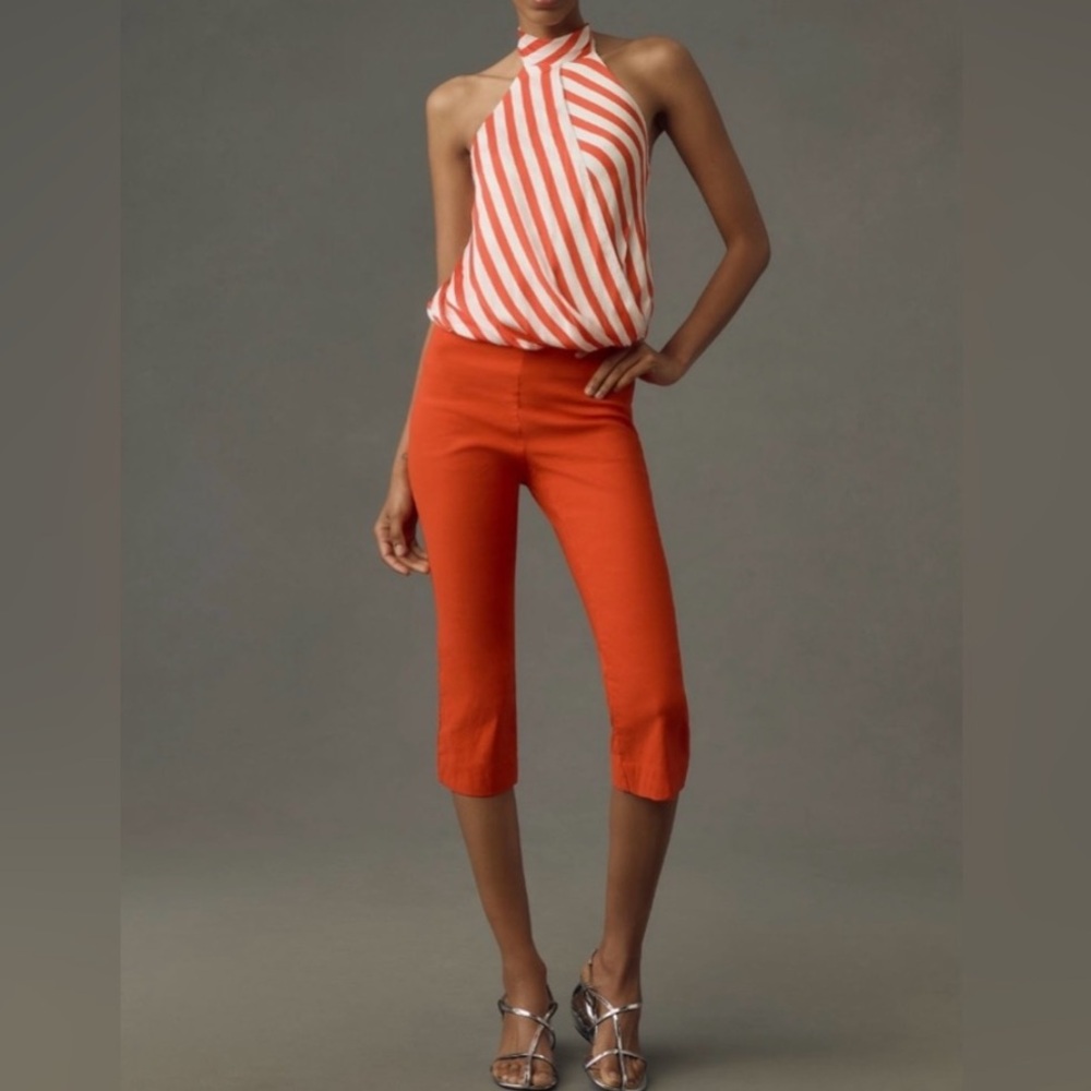 🟤NWT MAEVE by ANTHROPOLOGIE Halter Scarf Bubble-Hem Tank in Red Motif LG - Picture 3 of 4